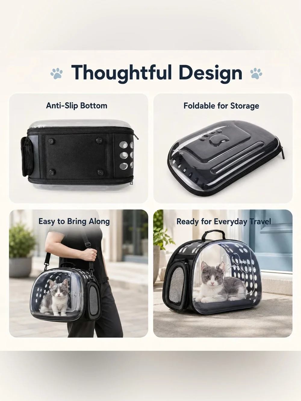Transparent Black PET Carrier Backpack with Clear Front!! SHOULDER STRAP ❗️🐾😍